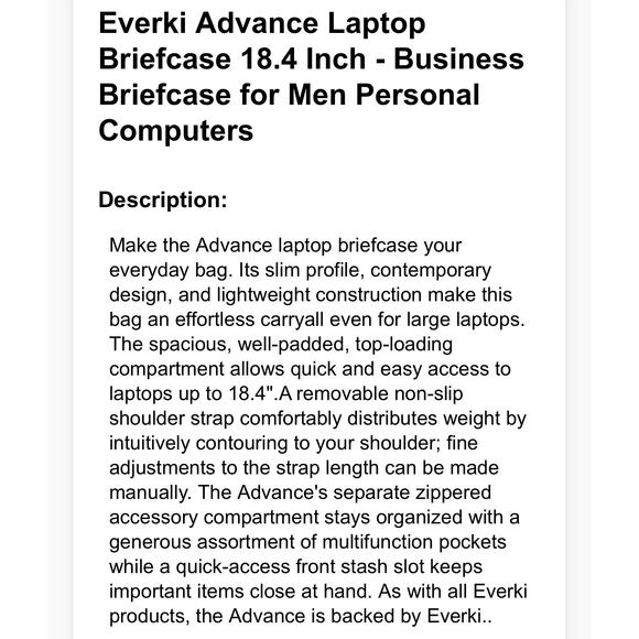 Everki Advance Laptop Briefcase Messenger Bag Fits up to 18.4” in Padded - Picture 14 of 16